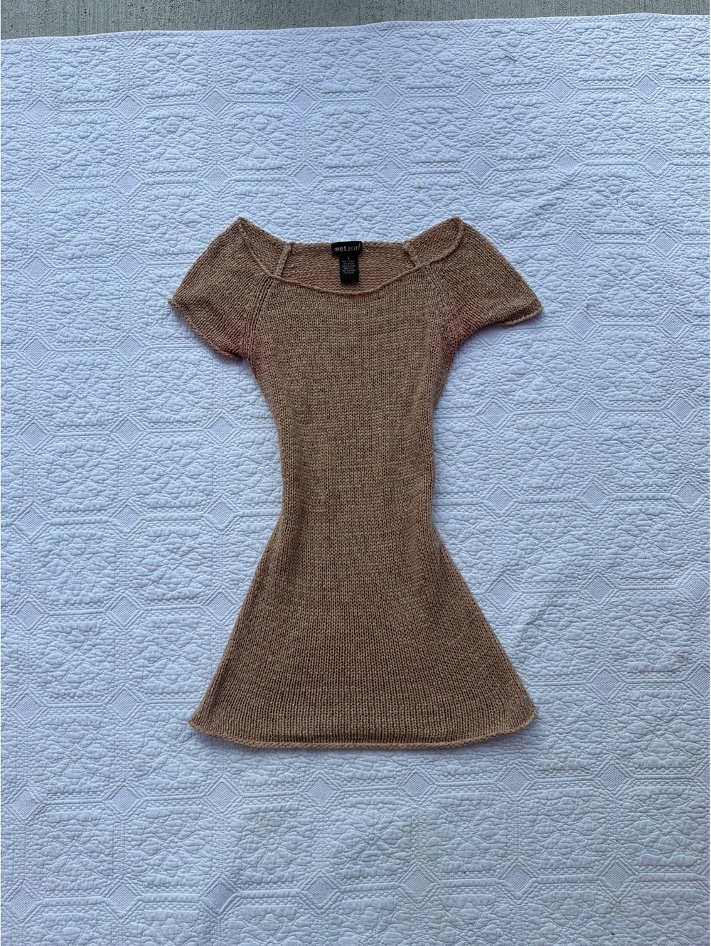 Y2K Wet Seal Tan Knit Short Sleeve Sweater top Size Small